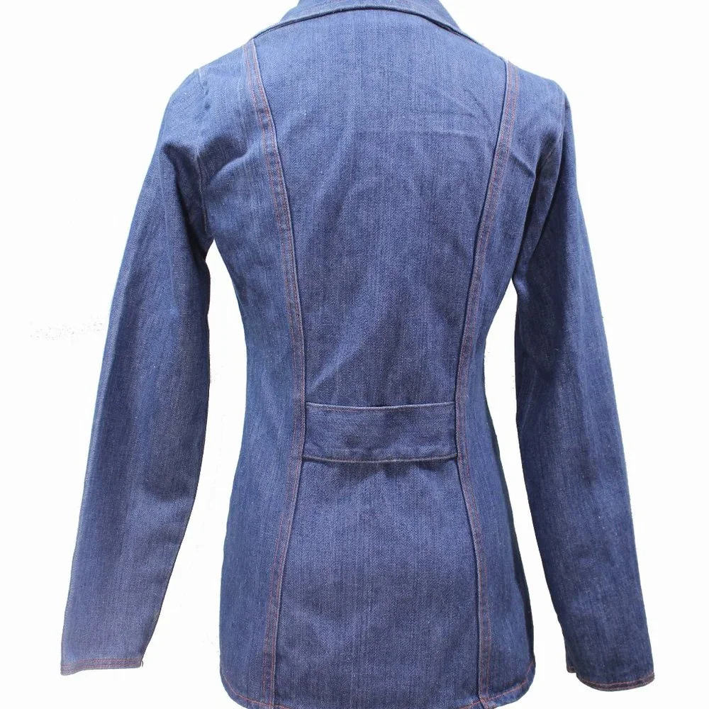 SOLD Vintage Wrangler Fitted Blue Jean Jacket Denim Blazer 2 Buttons - Picture 3 of 4